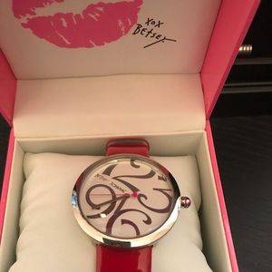 Betsey Johnson red leather watch